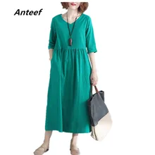 Хлопковое белье размера плюс винтажное женское повседневное свободное Макси длинное летнее платье Элегантная одежда vestidos платья для женщин