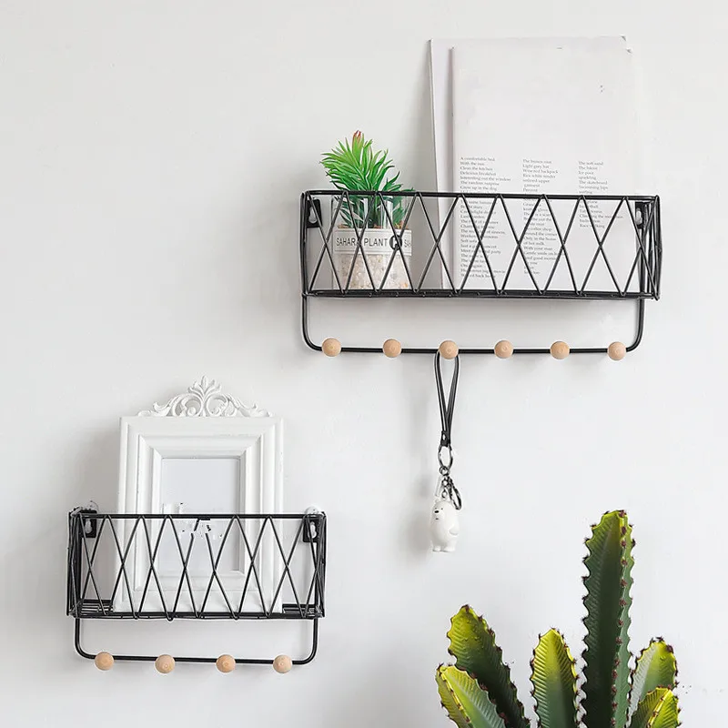 

Nordic Wrought Iron Grid Wall Shelf Creative Home Wall Hook Wall-mounted Storage Rack