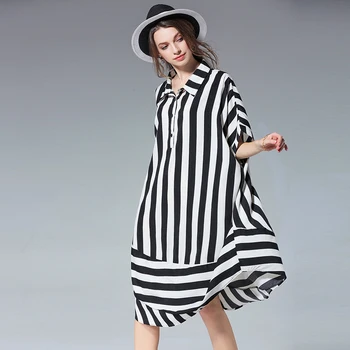 

4XL Shirt Dress Women 2019 Plus size Woman Shirt Dress Casual Turn-down Collar Striped Spring Vintage loose oversized dresses