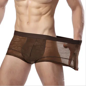 New arrivals male bamboo fiber breathable panties sexy Sheer flat angle underwear exotic four corners shorts