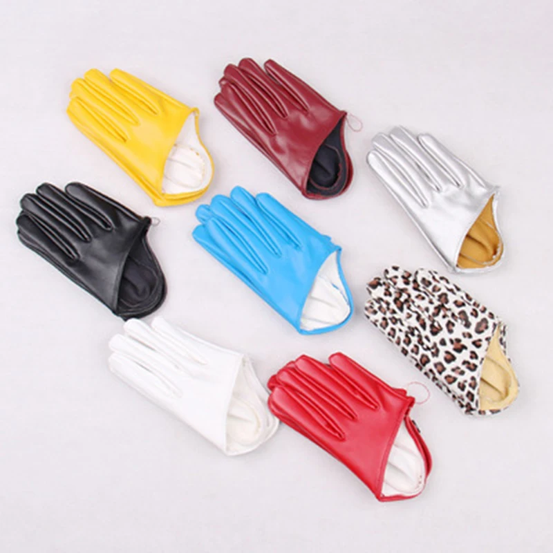 

Fashion Half Palm Full Finger PU Leather Gloves Female Ds hip-hop Candy Color Performance Gloves women's Clothes Accessories