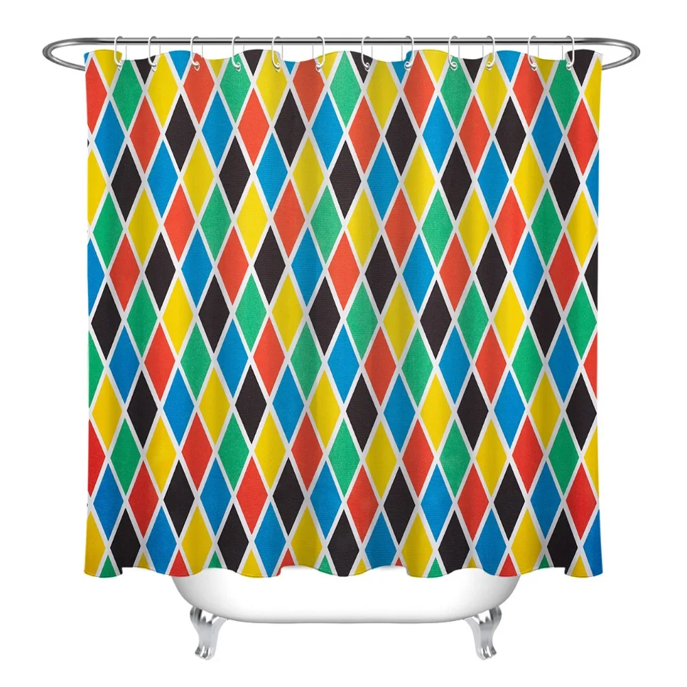 LB Texture Harlequin Colorful Diamond Pattern Shower Curtains Waterproof Polyester Bathroom