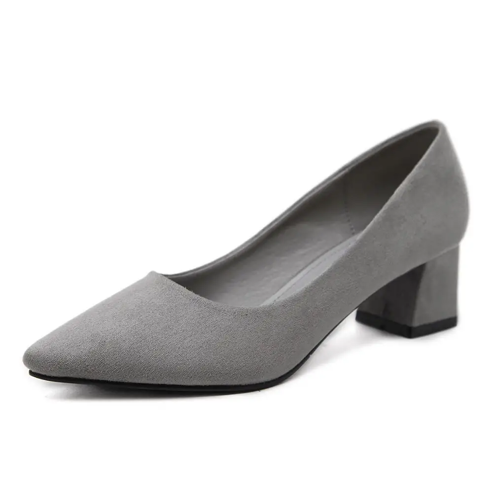 Glglgege/5 цветов; туфли-лодочки с ремешками и острым носком; обувь из флока на среднем толстом каблуке; Новинка 2108 года; женская обувь; женская офисная обувь - Цвет: Ga00110-Gray