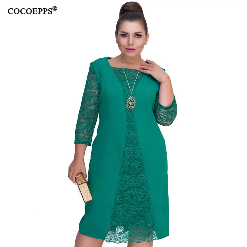 Goedkoop Cocoepps Jurk Vrouwen Plus Size Vestidos Grote Size Kant Lente Zomer Jurk Bodycon Ropa Mujer Elegante Casual Vrouwelijke Feestjurk