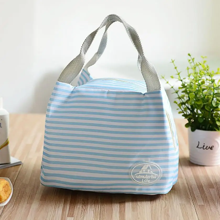 MOLAVE сумка для обеда Изолированная холщовая в полоску чехол для пикника термопереносная сумка для обеда Прямая поставка AP30 - Цвет: Небесно-голубой