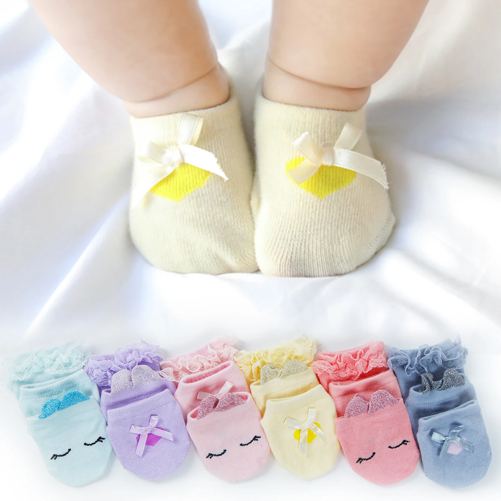 

3 Pairs/Lot Baby Girls Socks Lace Bowknot Cartoon Rabbit Pattern Spring Summer Autumn Anti Slip Infant Toddler Socks