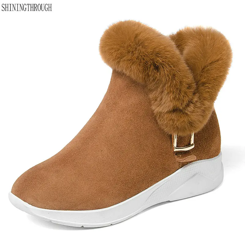 

Brand women Snow Boots 100% Wool Genuine Leather Keep Warm Winter Sheepskin Boots low heels platform Short Shoes black brown