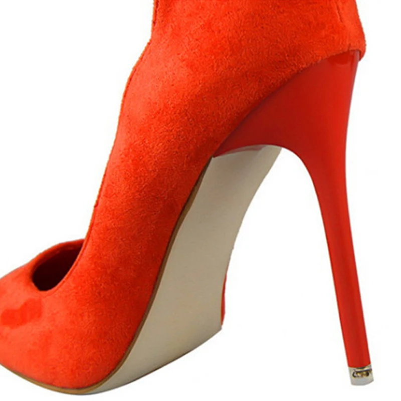 BIGTREE/Новое поступление года; пикантные офисные туфли с острым носком; женские лаконичные однотонные туфли из флока на высоком каблуке 10 см; модная женская обувь
