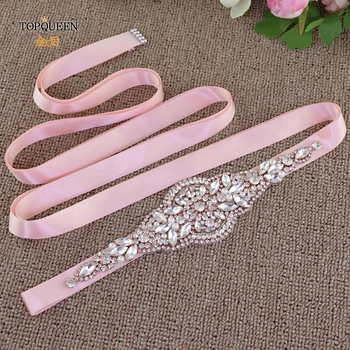 

TOPQUEEN S425 rose gold rhinestone bridal belt for wedding fashion belt beaded belts for wedding dresses with pink accents