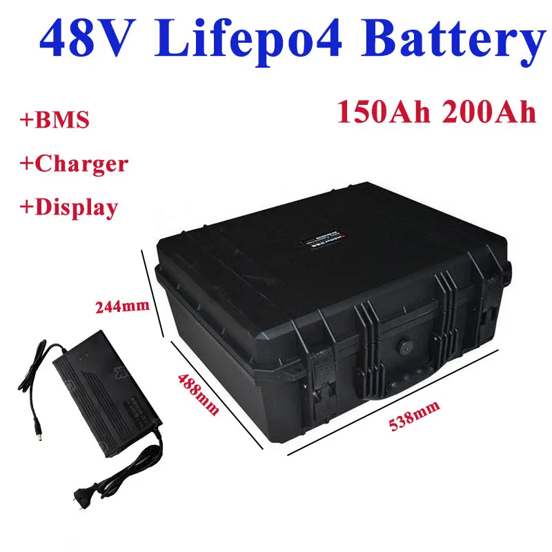 48V 100Ah 120Ah 150Ah 200Ah LiFepo4 ионно-литиевая аккумуляторная батарея с BMS для 5000w дом на колесах электрический автомобиль солнечной энергии+ 10A зарядное устройство - Цвет: 48V 150Ah