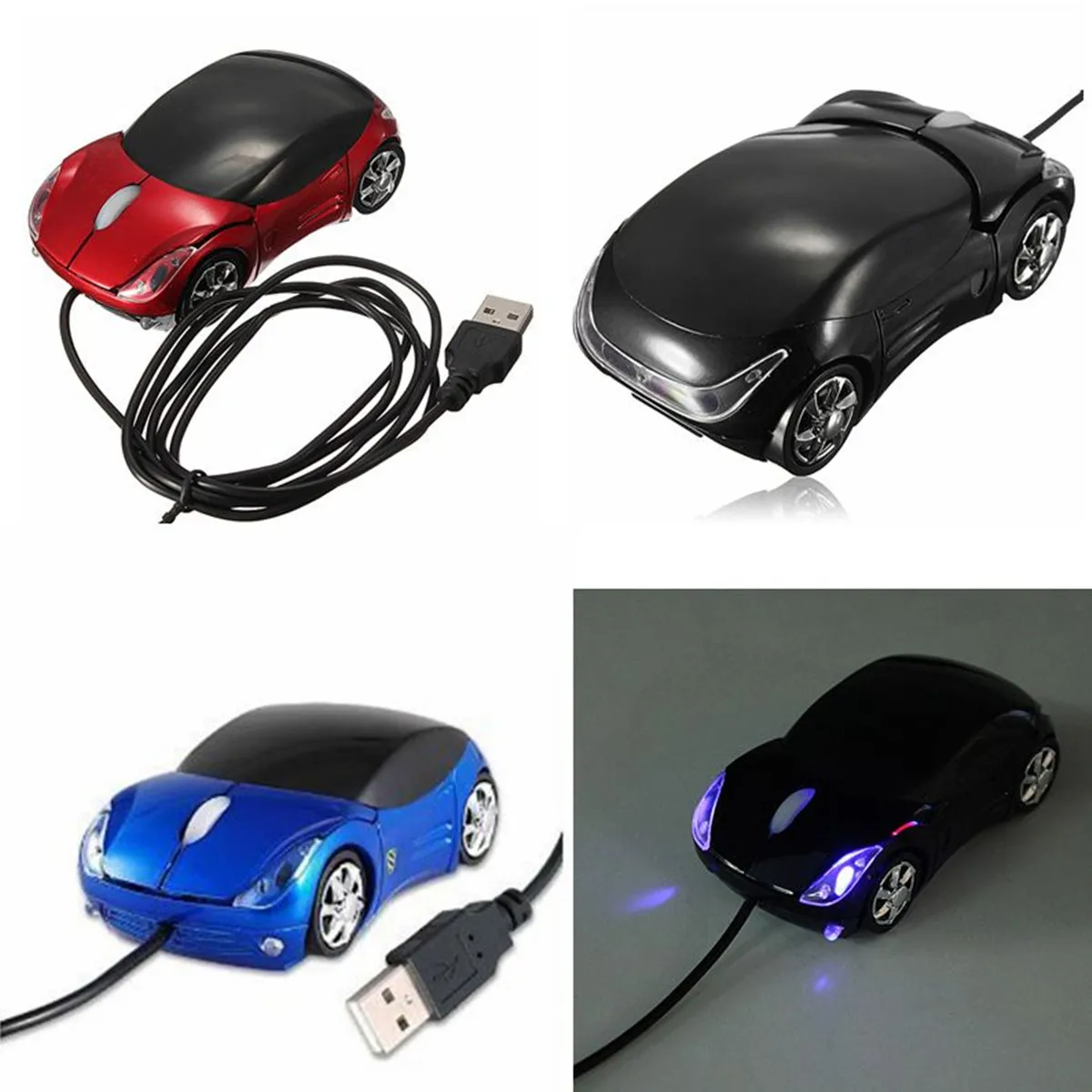 3DNew Fashion Sports Car Shape USB Optical LED Wired Mouse Mice For PC