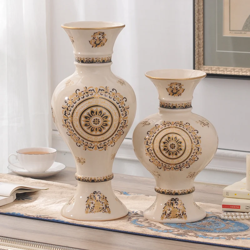 US $223.95 European style living room TV cabinet ceramic vase flower decoration decoration flower table ice crack