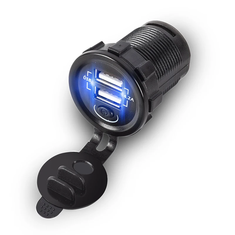 

New Style Fast Car Charger With Dual Port Car USB Socket 12-24V Input 5V 2.1+2.1A Outlet Presa Auto Independent On/Off Coche