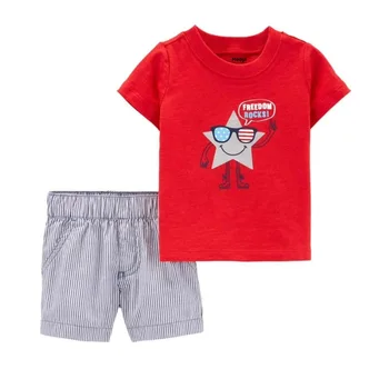 

Baby Boy Summer Clothes Suit Freedom US Flag Rock Star Toddler T-Shirts Shorts Pants Independence Outfit Costumes Soft 0-2 Year