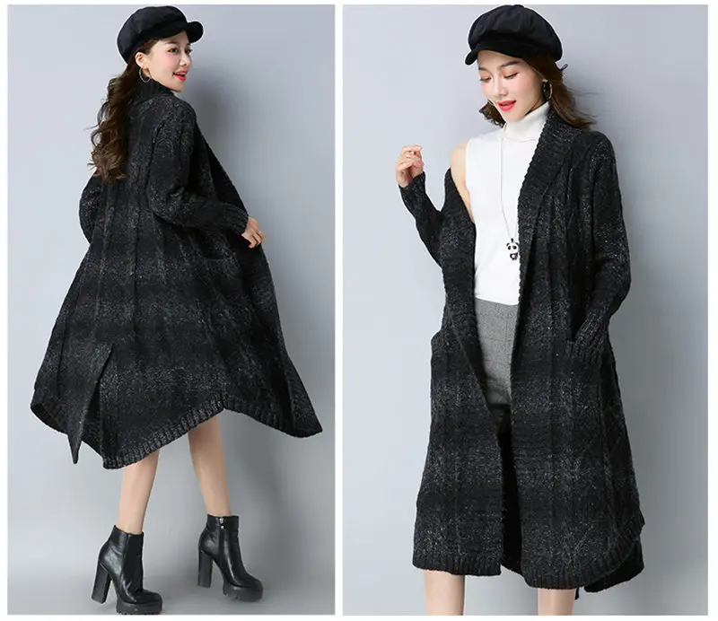 New Autumn Winter Sweater Coat Women Fashion Long Knitted Cardigan Female Large Size Thicken Irregular Sweater Jacket LQ376