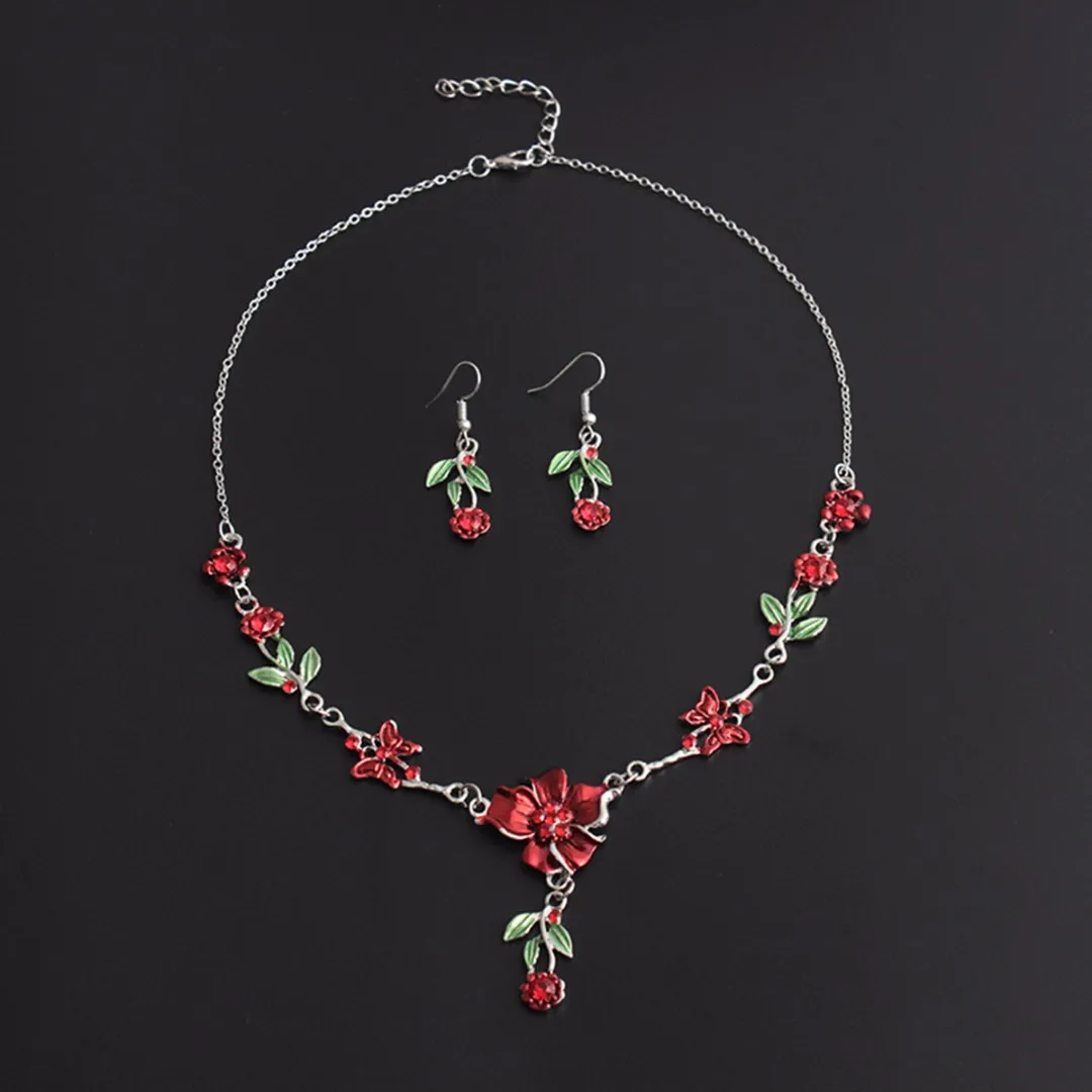 Shellhard Wedding Jewelry Crystal Colorful Flowers Necklace Ear Ring Earring Bohemian Chic Jewelry Set For Women Femme Bijoux