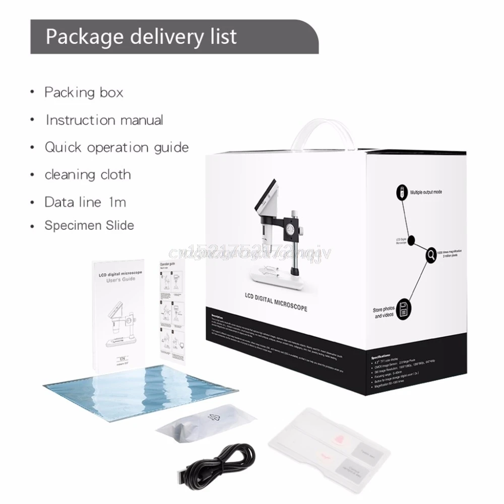 

50X-1000X USB electronic microscope lcd digital video microscope camera 4.3" HD OLED Endoscope magnifying Camera +LED lights O24