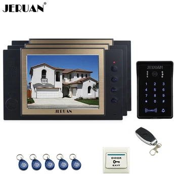 

JERUAN 8 inch video door phone Record intercom system 3 monitor New RFID waterproof Touch Key password keypad Camera 8G SD Card