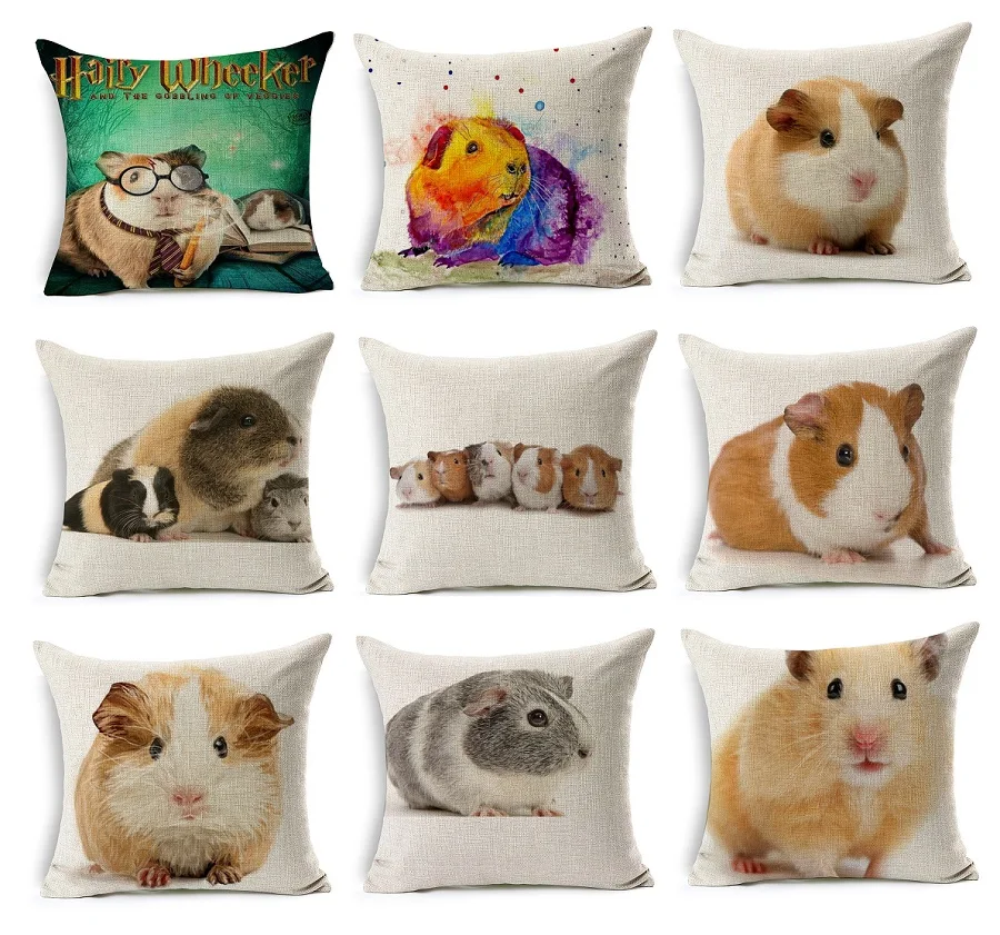 Guinea Pig Cushion Cover Cute Animal Pet Cavia porcellus Hamster Pillow Covers Decorative Beige