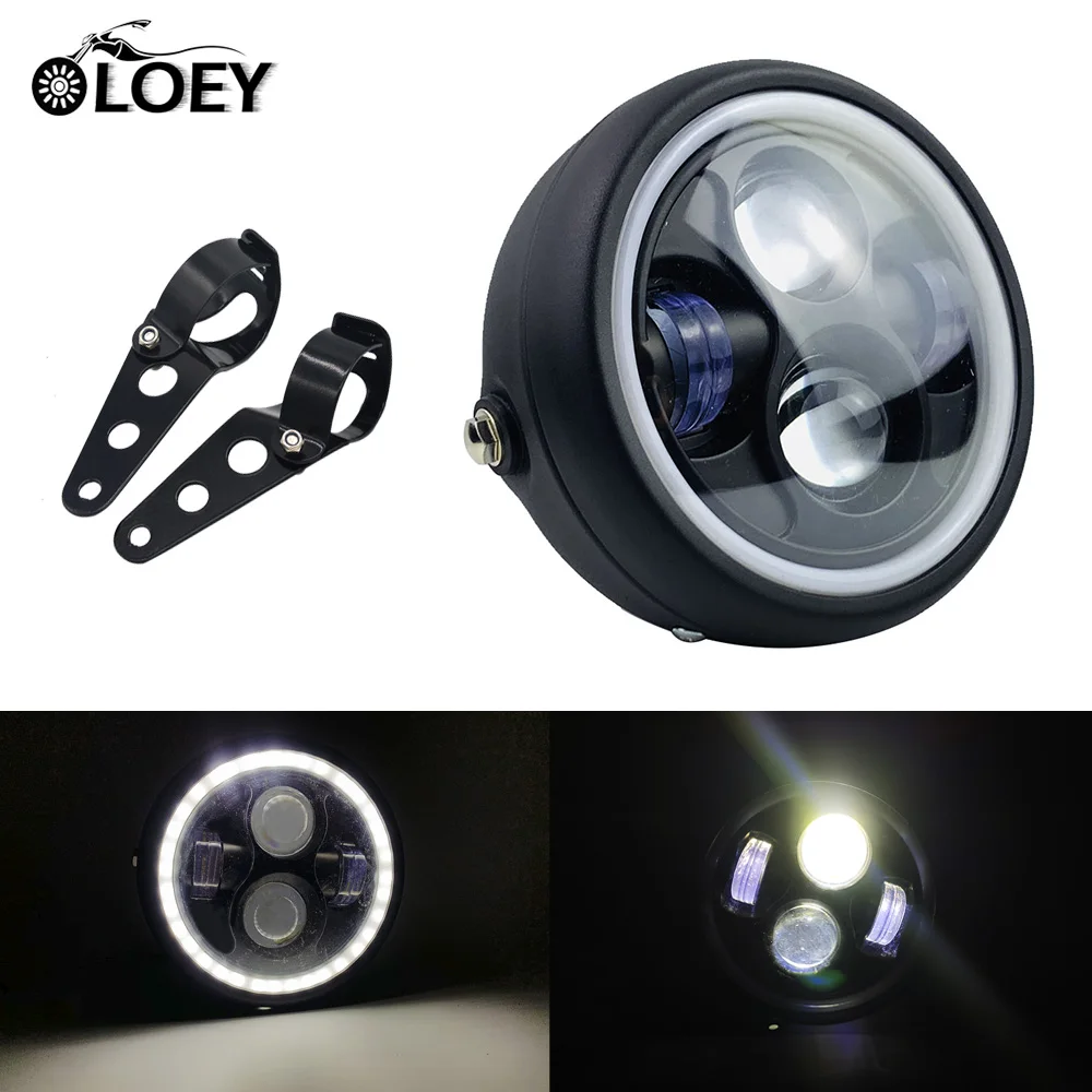 

6.5"" Angel Eye DRL With Angel Ring Motorcycle LED Headlight Hi&Lo HeadLamp For Harley Sportster Cafe Racer Bobber