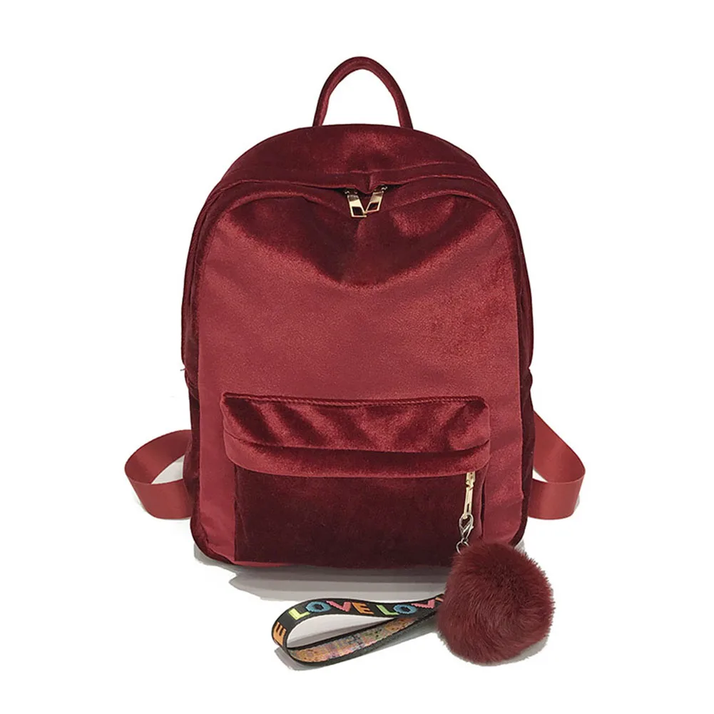 Простая модная повседневная дорожная сумка для покупок на молнии, Женский бархатный рюкзак для подростков, школьная сумка для девочек AB@ W3 - Цвет: Red