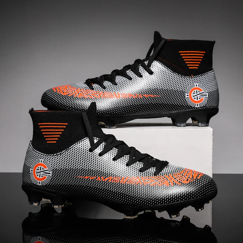

YRRFUOT High Quality Turf Futsal Soccer Shoes Men Long Spikes TF Spikes Ankle High Top Sneakers Outdoor Non-slip Football Boots