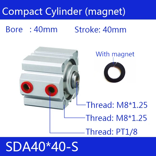 

SDA40*40-S Free shipping 40mm Bore 40mm Stroke Compact Air Cylinders SDA40X40-S Dual Action Air Pneumatic Cylinder