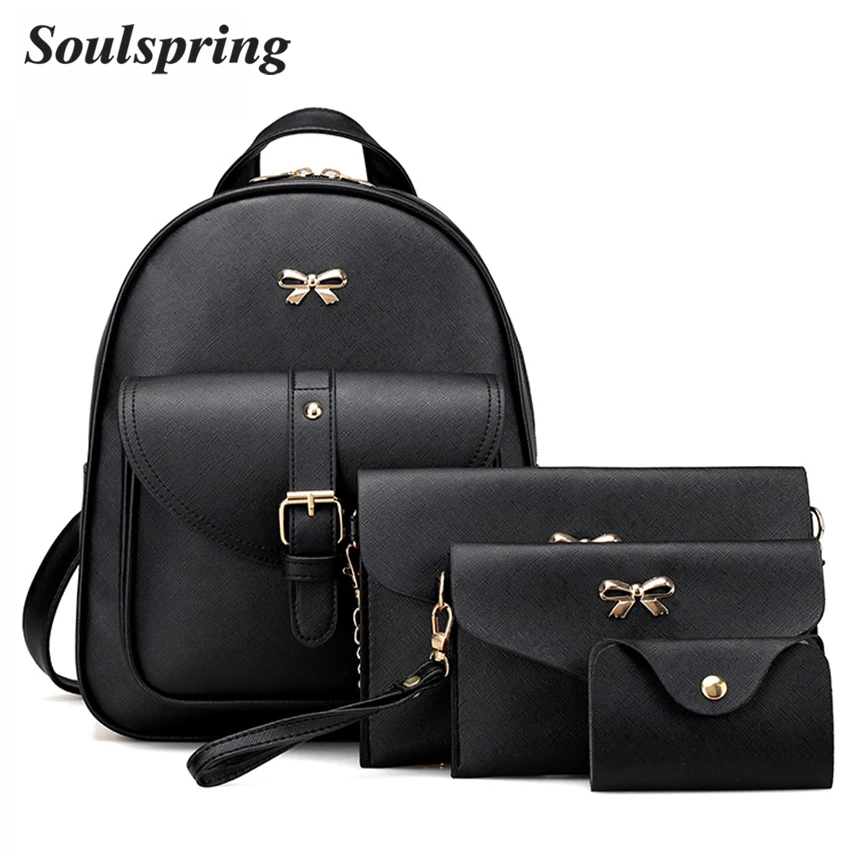 Aliexpress.com : Buy 4Pcs/Set PU Leather Women Backpack Cute Bow School ...