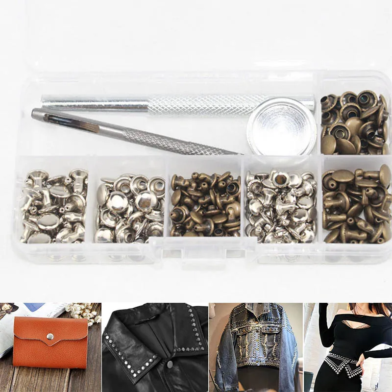 

New 120 Sets Leather Craft Repair Double Cap Rivets Tubular Metal Studs Fixing Tools XOA88