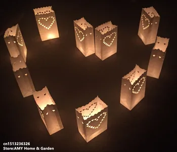 

Free shipping 10PCS Wedding Heart Tea Light Holder Luminaria Paper Lantern Candle Bag Home Valentines Day Gifts Party Decoratio