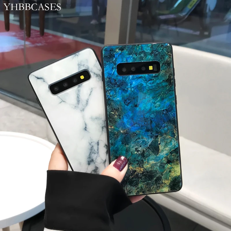 YHBBCASES Ретро мраморный чехол для Samsung Galaxy S10 5G S8 S9 Plus Модный из закаленного стекла Note