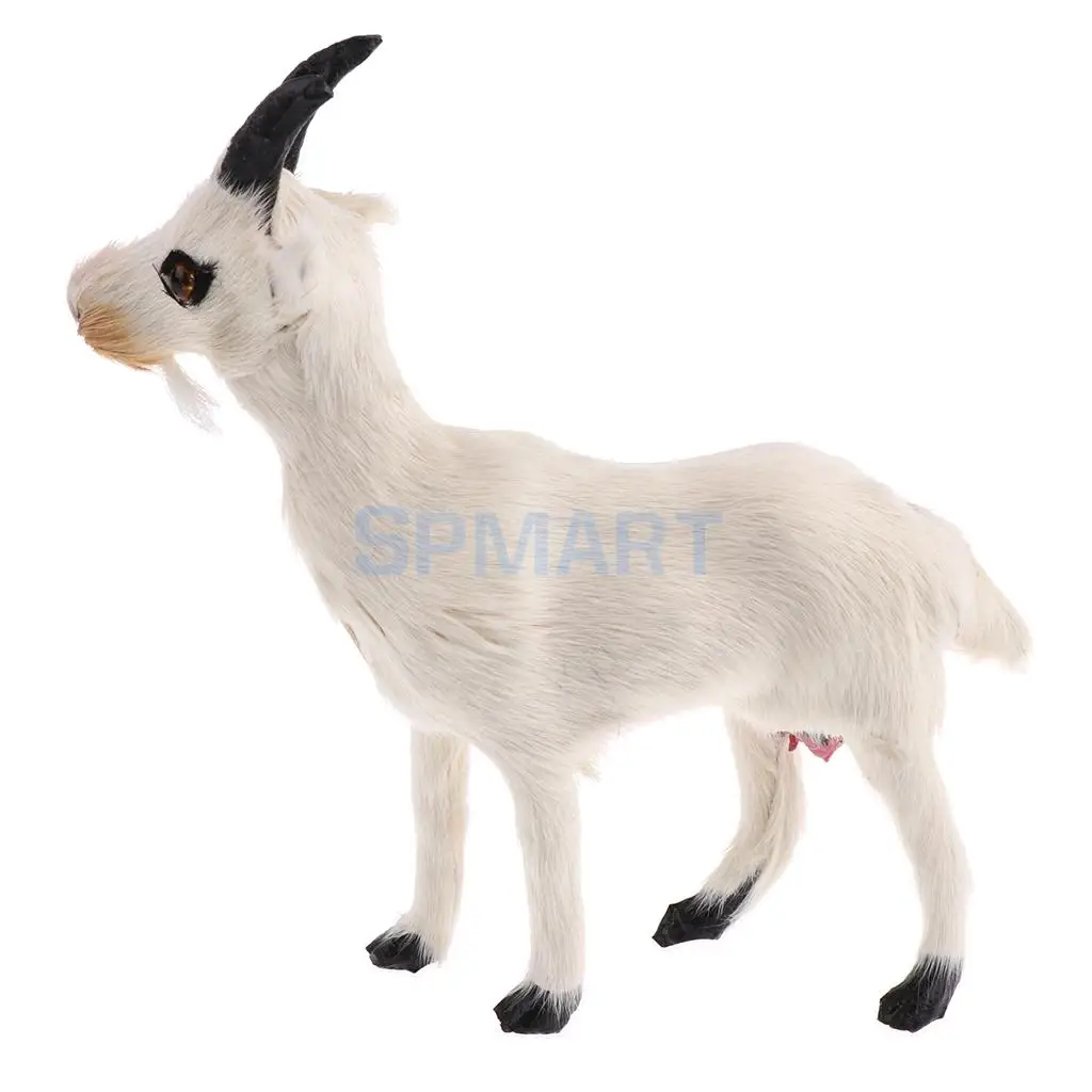 Simulation Faux Fur Stanidng Goat Sheep Animal Model Figures Home Decoration