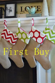 

2016 new design good quality 6 styles burlap Christmas stocking canvas Christmas decoration gift bag socks tree decoration