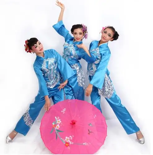 (096) sequined Embroidery Chinese national dance costumes square yangko fan dance costumes stage performance clothing drum wear