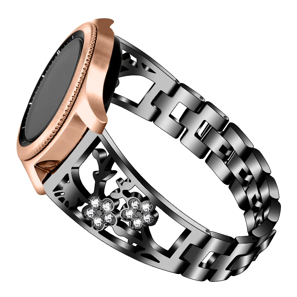 Женский бриллиантовый ремешок для samsung Galaxy Watch 46 мм 42 мм Шестерня S3 S2 ремешок из нержавеющей стали для huawei Watch GT браслет с цветком