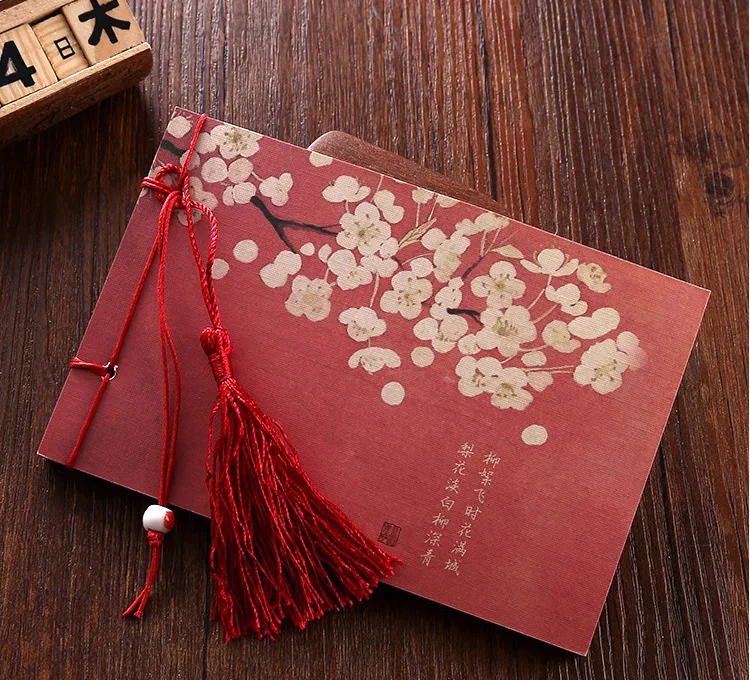 Chinese Tradtional Vintage Style Diary Notebook Small Mini Memo Pad Stitching Binding Softcover Flower Printed Notepad Planner contrast binding slit hem printed skirt