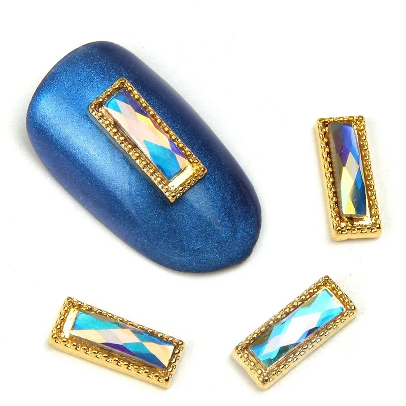 

ELESSICAL 10Pcs/Lot Super Bright Golden Strip DIY 3D Nail Art Decorations Salon Tools Metallic Charm Nail AB Rhinestones MA0764