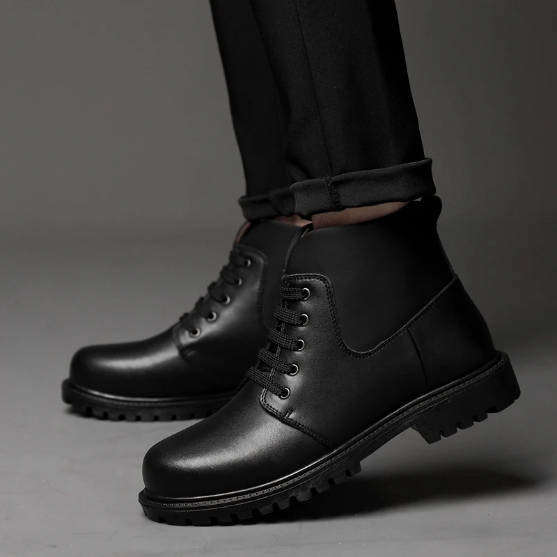 

Plus size 11 outdoor Genuine leather Snow Boots men Waterproof with fur Warm Men's Leather Rubber working winter Boots plush w5