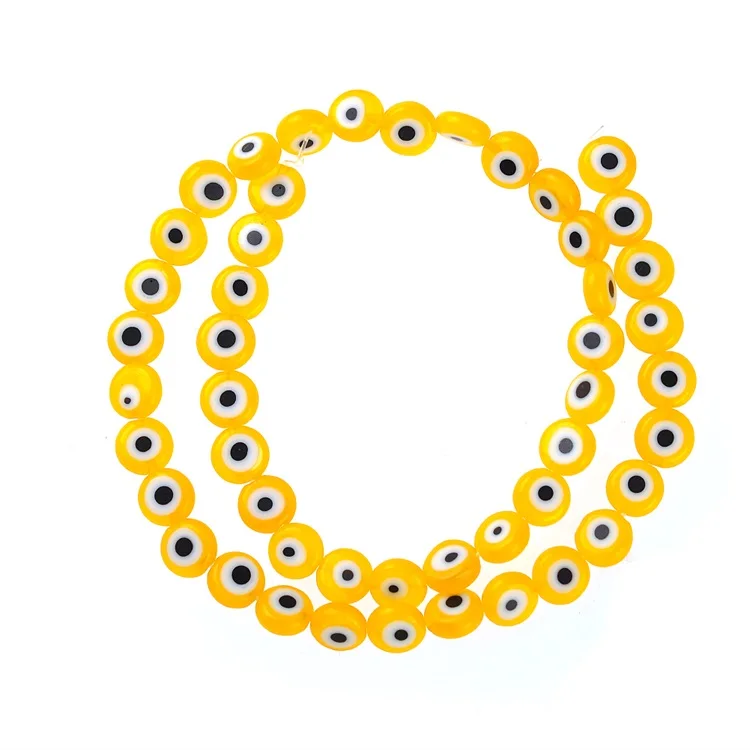 8 мм Разноцветные круглые плоские бусины от сглаза Стеклянные бусины для браслетов и ожерелий DIY Изготовление ювелирных изделий оптом - Цвет: Цвет: желтый