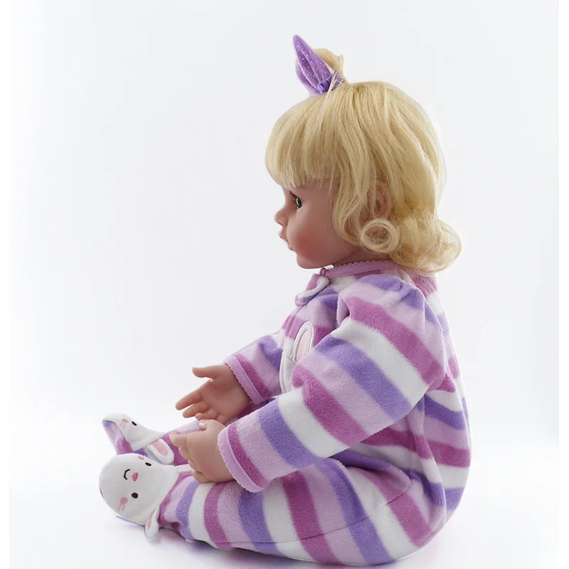 New 22in 55cm Soft Cotton Body Lifelike Newborn Baby Girl With Golden Hair Stripe Clothes Adora Silicone Baby Dolls Reborn Toys (6)