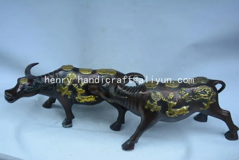 

Rare Old Qing Dynasty brass statue,gilt cow,A pair, free shipping