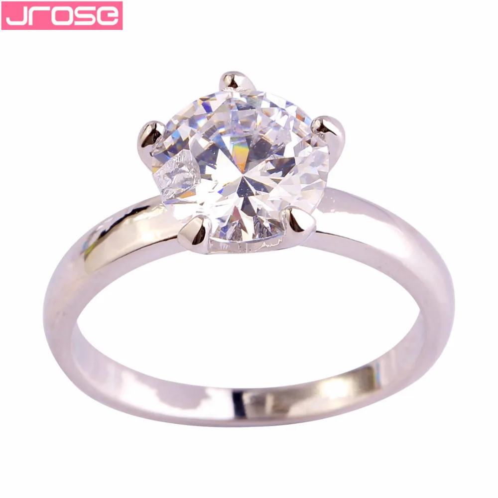 

JROSE Wholesale Lovely Pretty Round Cut White CZ 925Silver Color Ring Size 6 7 8 9 10 11 12 13 Bridal Jewelry Gift For Women