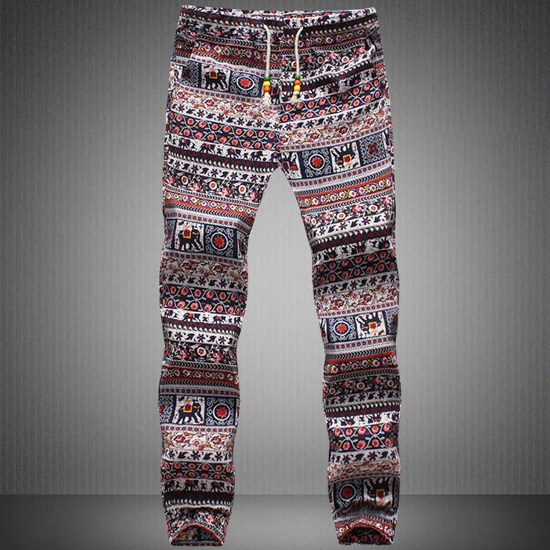 Новинка, модные мужские повседневные узкие брюки с цветочным геометрическим узором, дышащие штаны для бега, больших размеров 3XL 4XL 5XL