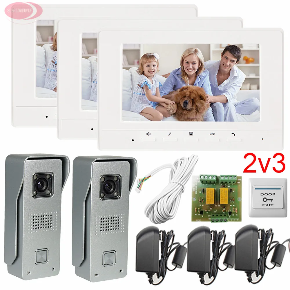 2v3 Video Intercom Home Door Phone/Doorbell Two 700lines HD Outdoor Units Three 7 Color Lcd Free Shipping 5 Years Warranty