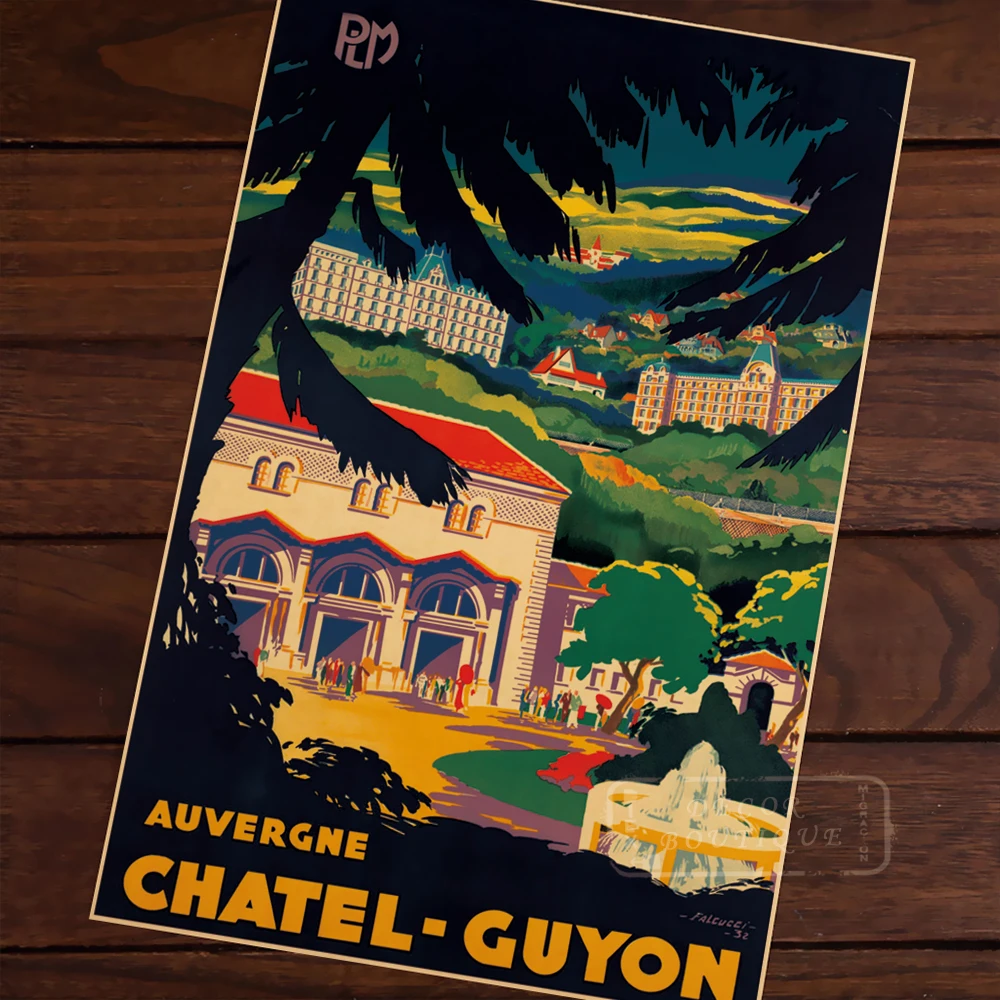 AUVERGNE CHATEL GUYON красивый пейзаж сад Ретро стиль декоративная крафт бумага Постер