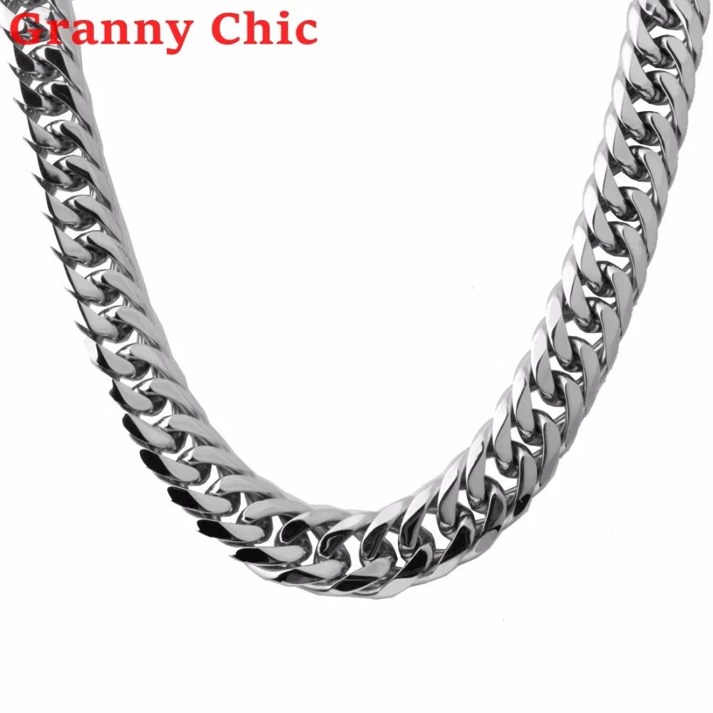 Granny Chic кубинские цепи для мужчин хип-хоп ювелирные изделия серебро полированный Цвет Толстая нержавеющая сталь длинное большое короткое ожерелье подарок