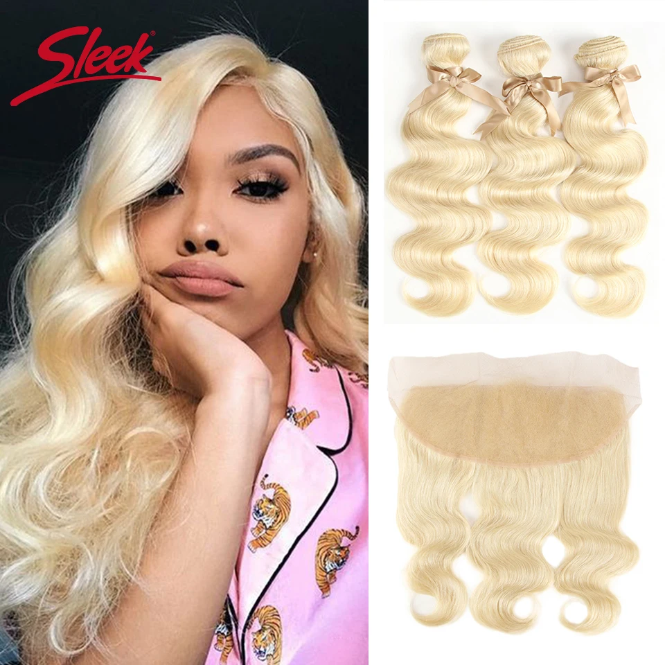 Sleek 613 Honey Blonde Bundles With Frontal Human Hair Bundles Blonde