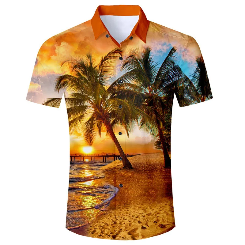 Men's Hawaiian Shirt Beach/Flamingos/Palm Tree 3d Printed Buttons Shirts Summer V Neck Fashion Baseball Jersey Slim Shirts Tops