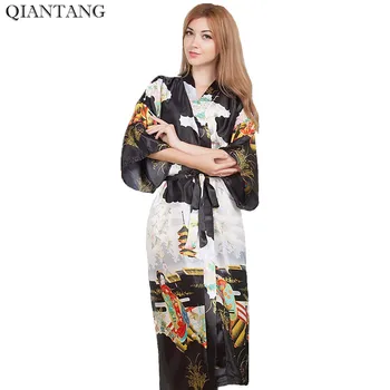 

Wedding Bride Bridesmaid Dressing Kimono Robe Black Women Summer Rayon Bath Gown Yukata Nightgown Sleepwear Sleepshirts One Size