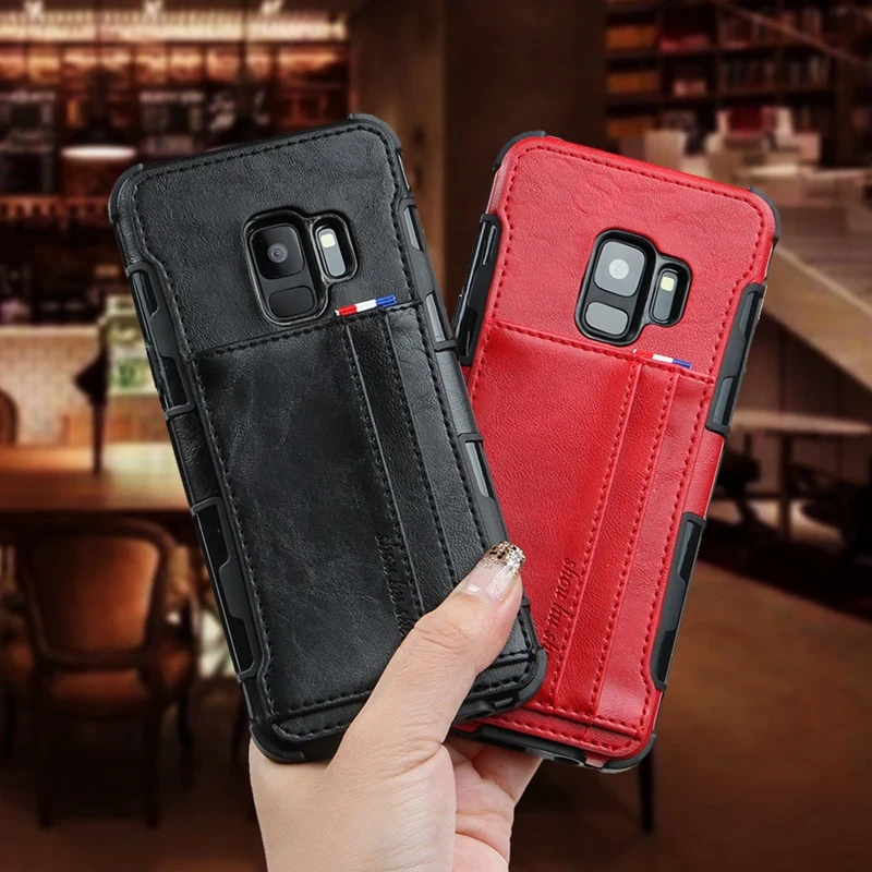 

XBXCase Vintage Credit Card Case for Samsung Galaxy S9 Plus S9 S8 Plus S8+ Phone Case PU Leather + TPU Cover With 2 Card Holders